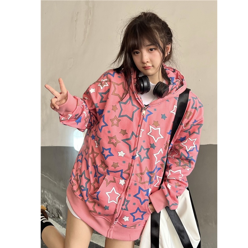 ZHELIHANGFEI Áo Hoodie Tay Dài Dáng Rộng In Họa Tiết Thời Trang Dễ Phối Đồ