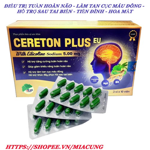 [Hoạt huyết dưỡng não] Cereton plus tuần hoàn não giúp giảm thiểu năng tuần hoàn não thúc đẩy phục hồi sau tai biến 30v