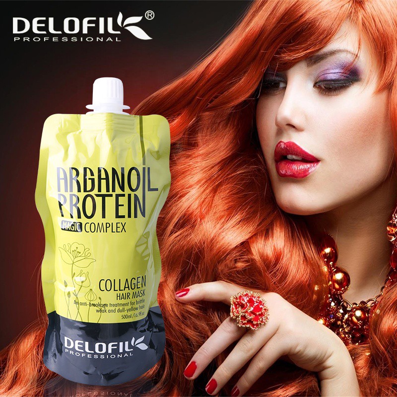 Túi Dầu Hấp Phục Hồi Dưỡng Ẩm DELOFIL Collagen Hair Mask 500ml - Mặt nạ hấp ủ tóc cao cấp