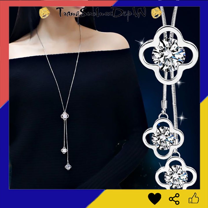 Dây chuyền nữ phong cách Hàn Quốc rớt bông hoa 4 cánh kiểu dài siêu đẹp, hợp thời trang, mang phong cách, dễ phối đồ