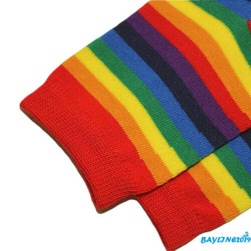 Đôi vớ cao cổ phối họa tiết sọc màu cầu vồng dễ thương dành cho nữ