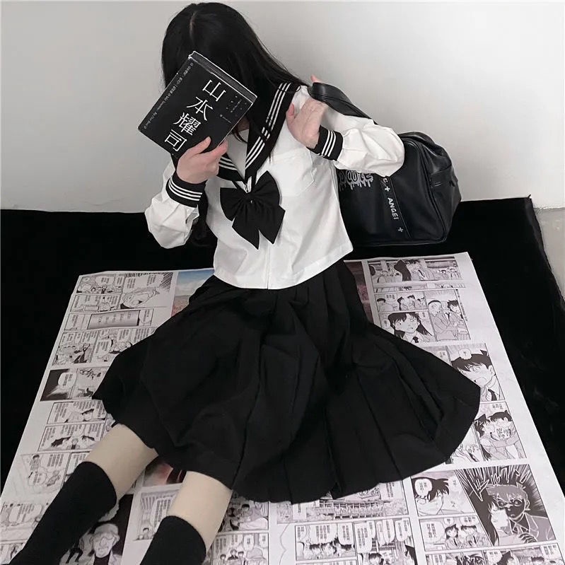 Bộ Đồng Phục Nữ Sinh Nhật Bản Gồm Áo Ngắn + Chân Váy Chữ a Xếp Ly Dễ Phối Đồ