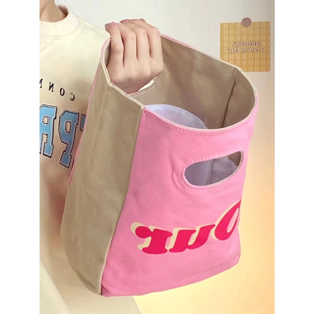 Túi Xách Tay Đựng Hộp Cơm Trưa Bằng Vải Bạt In Chữ Phong Cách Nhật Bản