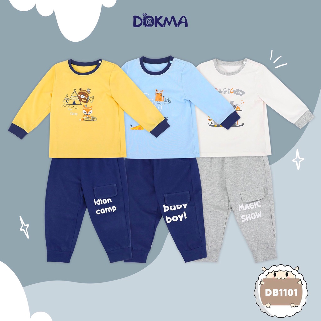 DB1101 Bộ dài tay bé trai phối túi Dokma vải cotton mỏng (9-36M)
