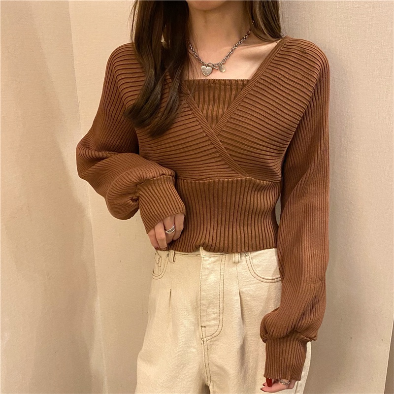 Áo Sweater Dệt Kim Giả Hai Mảnh Phong Cách Mới Cho Nữ