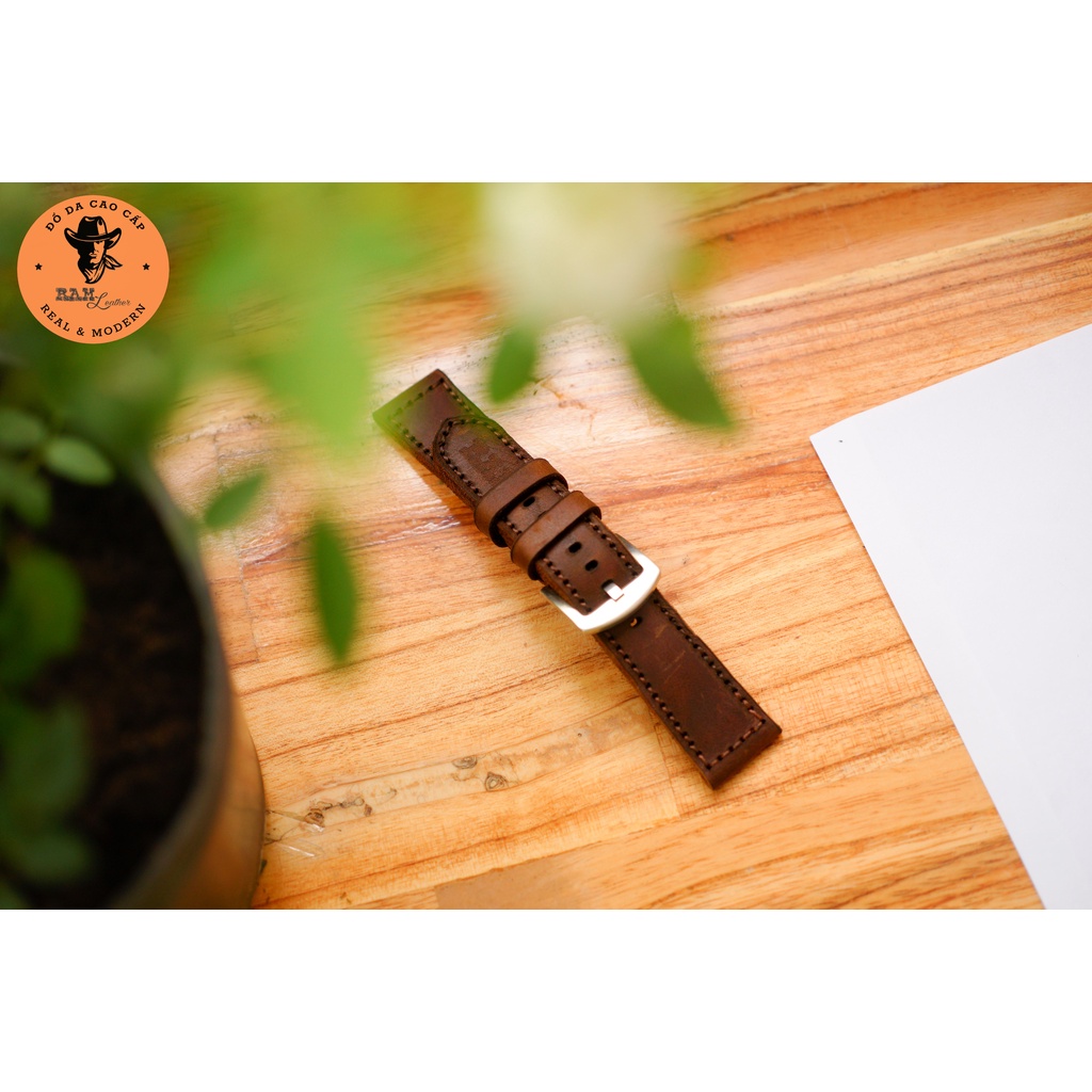 Dây đồng hồ da bò màu nâu đỏ - RAM Leather Classic 1981 bản dày Bền Đẹp