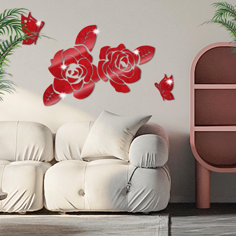 Miếng Dán Tường Bằng Acrylic Tráng Gương Hình Hoa Bướm Độc Đáo Trang Trí Nhà Cửa/ Phòng Khách/ Phòng Ngủ