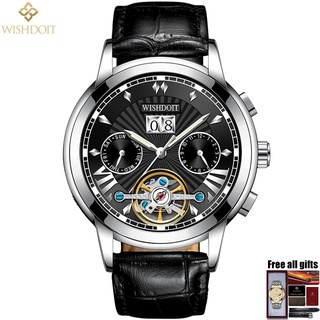 [Sản phẩm chính thức] Đồng hồ cơ tự động WISHDOIT dành cho nam Tourbillon Dây đeo da cửa sổ phối cảnh rỗng Ngăn ngừa trầy xước Đồng hồ (Đài Loan Hoàng đế hoạt động Đồng hồ hồ hồ)