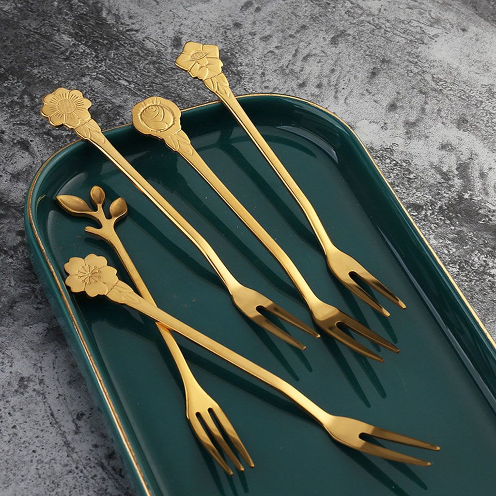Nĩa Ăn Trái Cây Bằng Thép Không Gỉ Thiết Kế Hai Đầu Tiện Dụng