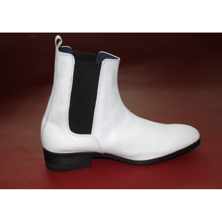 Giày boot nam chelsea màu trắng da bò thật. Mã số: B193