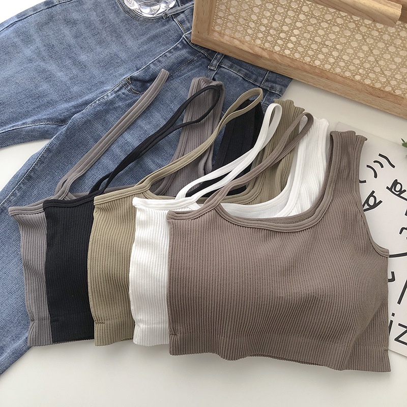 Áo Croptop 2 Dây Có Mút Ngực quai lệch Form Ngắn Chất Len Tăm dày dặn RT8