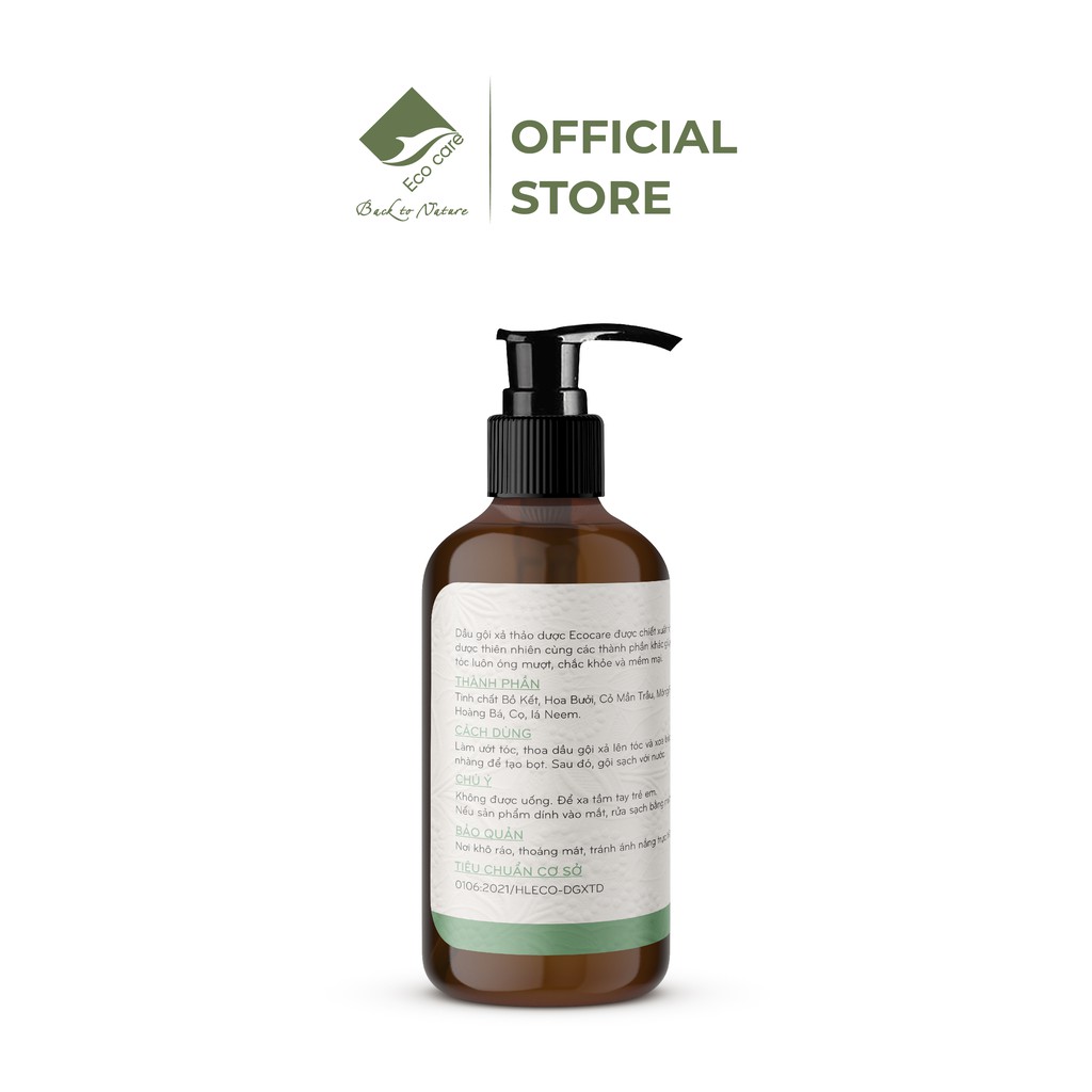 [Mã FMCGMALL -8% đơn 250K] Dầu gội xả thảo dược Bồ kết hoa bưởi ECOCARE 300ml, dầu gội thảo mộc tinh dầu hoa bưởi