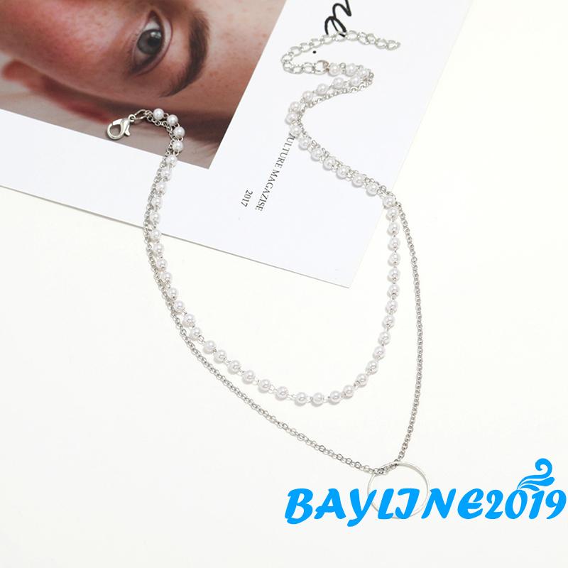 Vòng cổ Hai Lớp Đính Ngọc Trai Nhân Tạo Tự Nhiên Dành Cho Nữ
