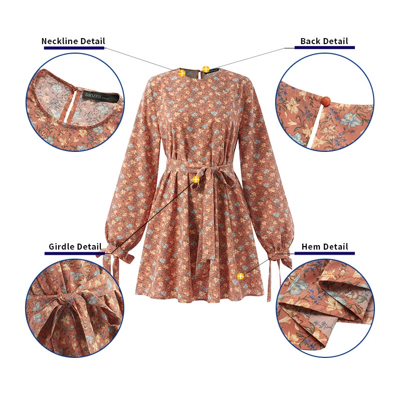 Zanzea Áo Tay Dài Cổ Tròn In Họa Tiết Hoa Dành Cho Phụ Nữ Hồi Giáo