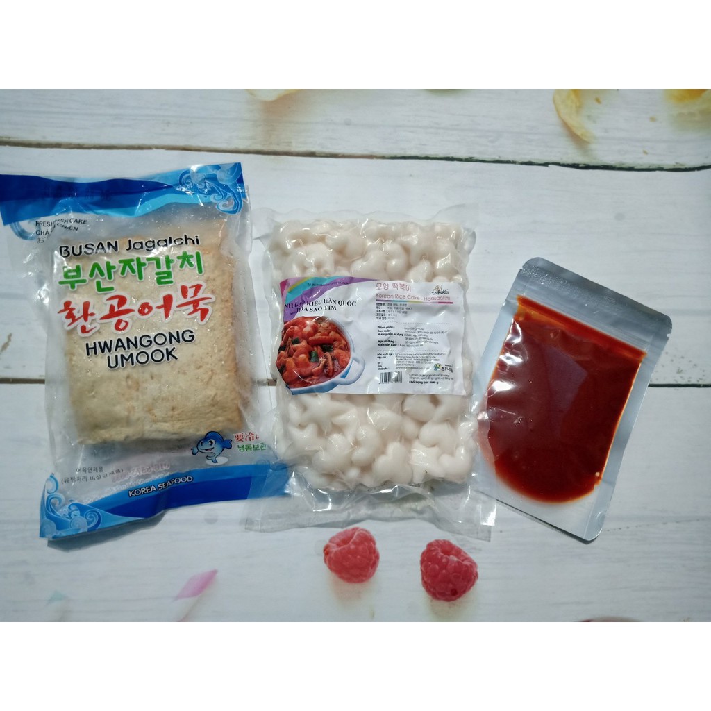 chả cá + bánh gạo hoa sao tim + sốt đủ nấu bánh gạo ngon