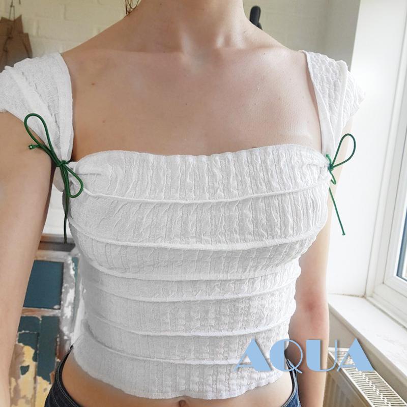 Áo Croptop Sát Nách Cổ Vuông Màu Trơn Cột Dây Thời Trang Quyến Rũ Cho Nữ