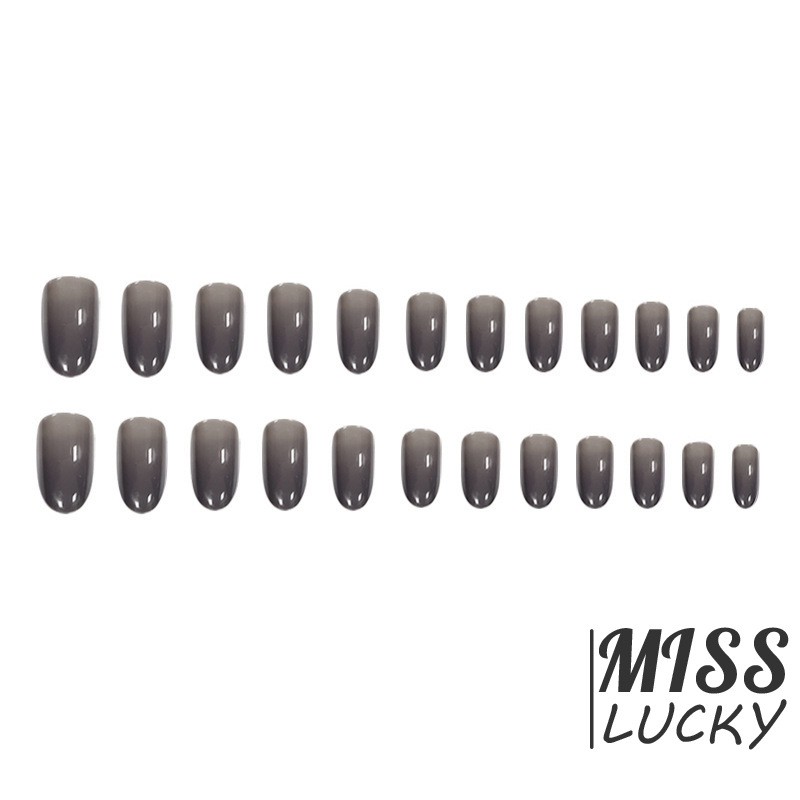 Bộ 24 cái móng tay giả trang trí dài đầu tròn màu đen
