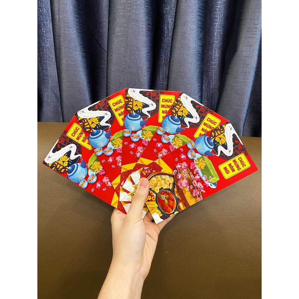 Combo 10 Bao lì xì Tết 2022, phong bao lì xì cao cấp nhiều mẫu đẹp có túi kiếng