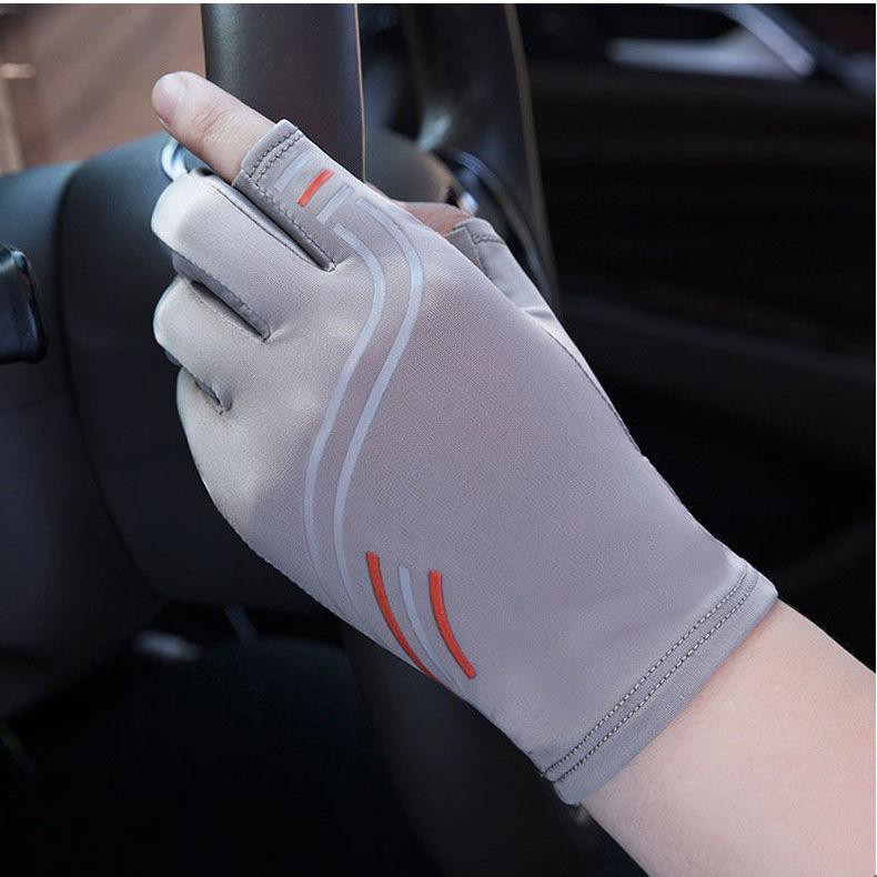 Găng tay lái xe hở ngón/ hở nửa hai ngón lụa lạnh chống trượt dành cho cả nam và nữ