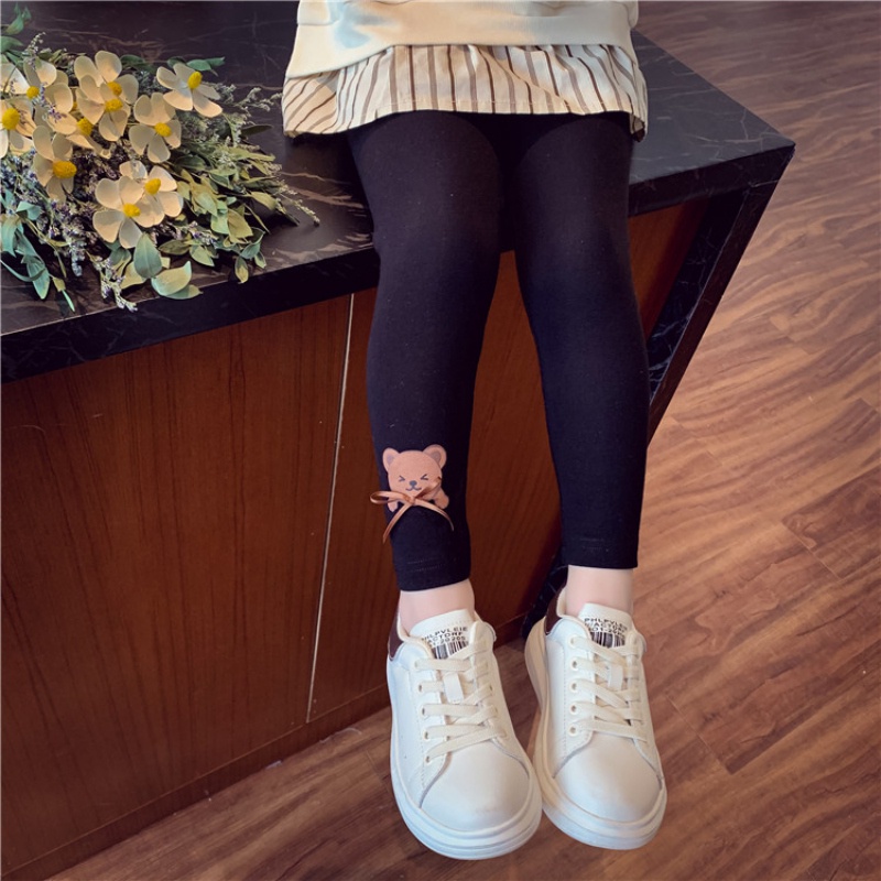 Quần legging mềm giữ ấm mùa đông in hình gấu hoạt hình dễ thương cho bé