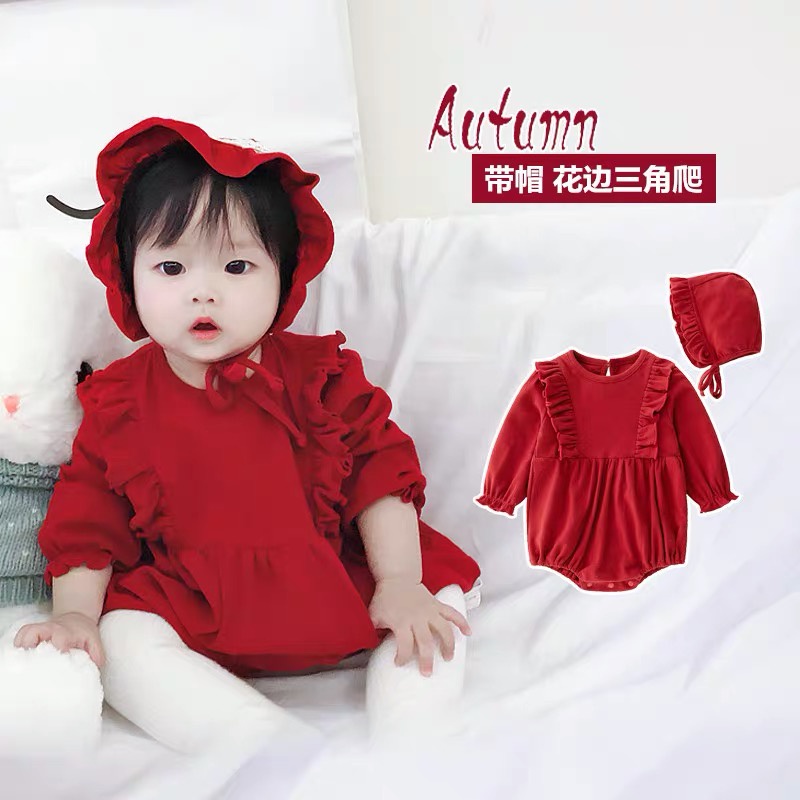 Set đồ liền thân tay dài và nón mừng năm mới dành cho bé sơ sinh