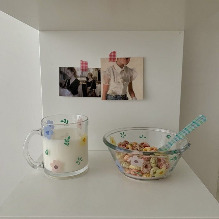 Cốc Ly Thủy Tinh In Hình Hoa Blue Flowers