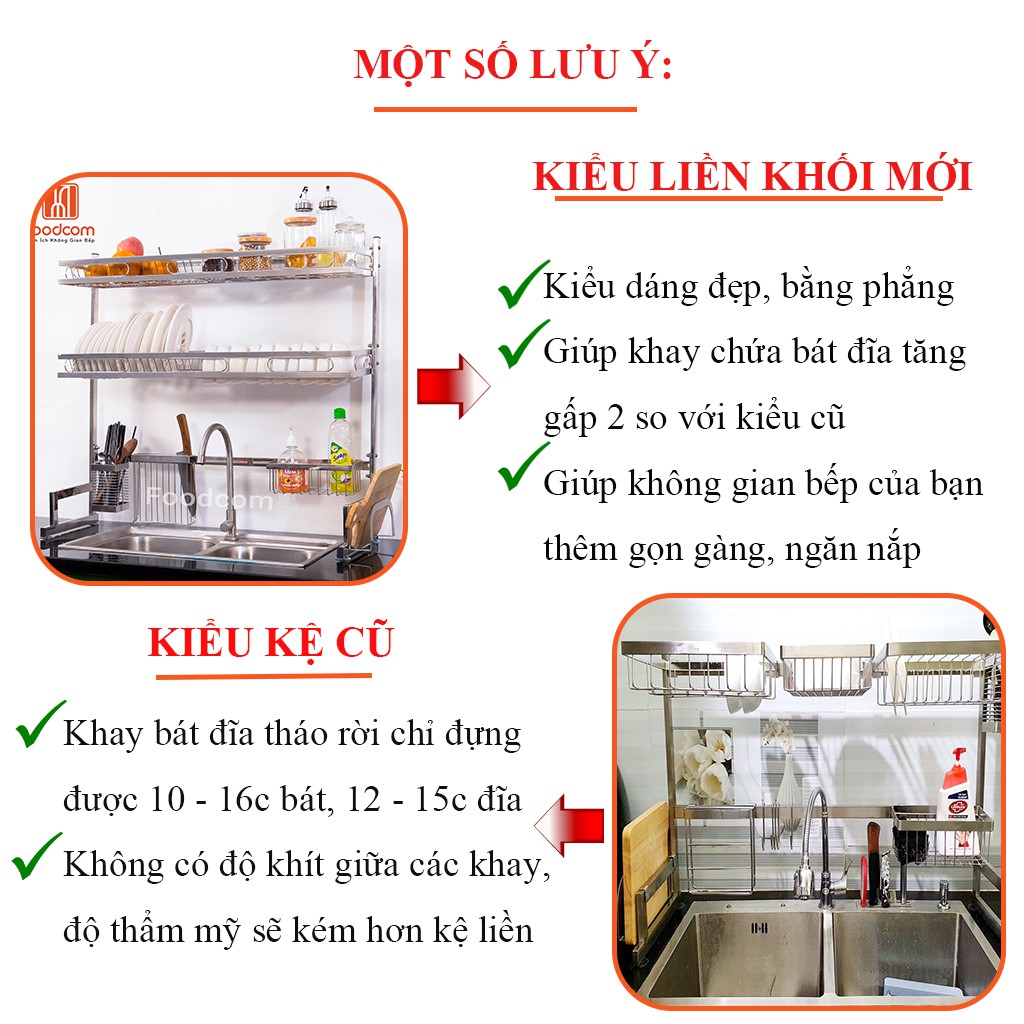[HÀNG VIỆT NAM] - Kệ đựng chén bát inox đa năng Foodcom - Made in Việt Nam - Loại 86cm - 1 tầng | BigBuy360 - bigbuy360.vn