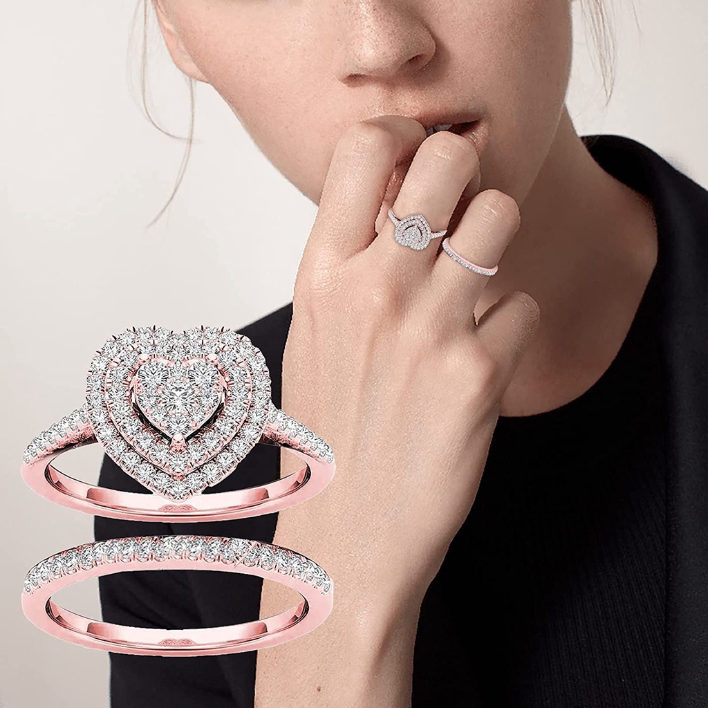 Nhẫn Mạ Bạc Trang Trí Hình Trái Tim Đính Đá Thời Trang Cho Nữ