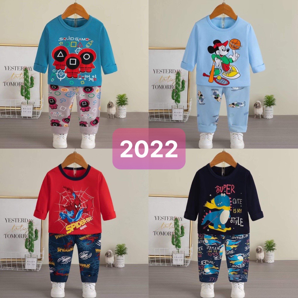 (8-15kg) Đồ bộ bé trai quảng châu xuất Hàn - Bộ quần áo dài tay cotton xuất hàn cho bé trai