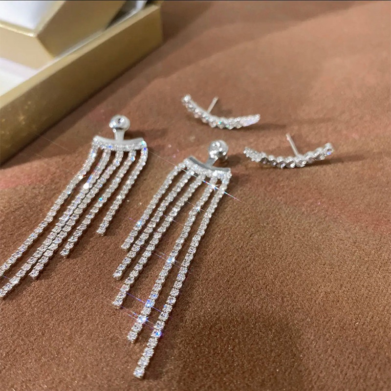 1 Đôi Bông Tai Dáng Dài Đính Đá Zircon Lấp Lánh Sang Trọng Thời Trang Cho Nữ
