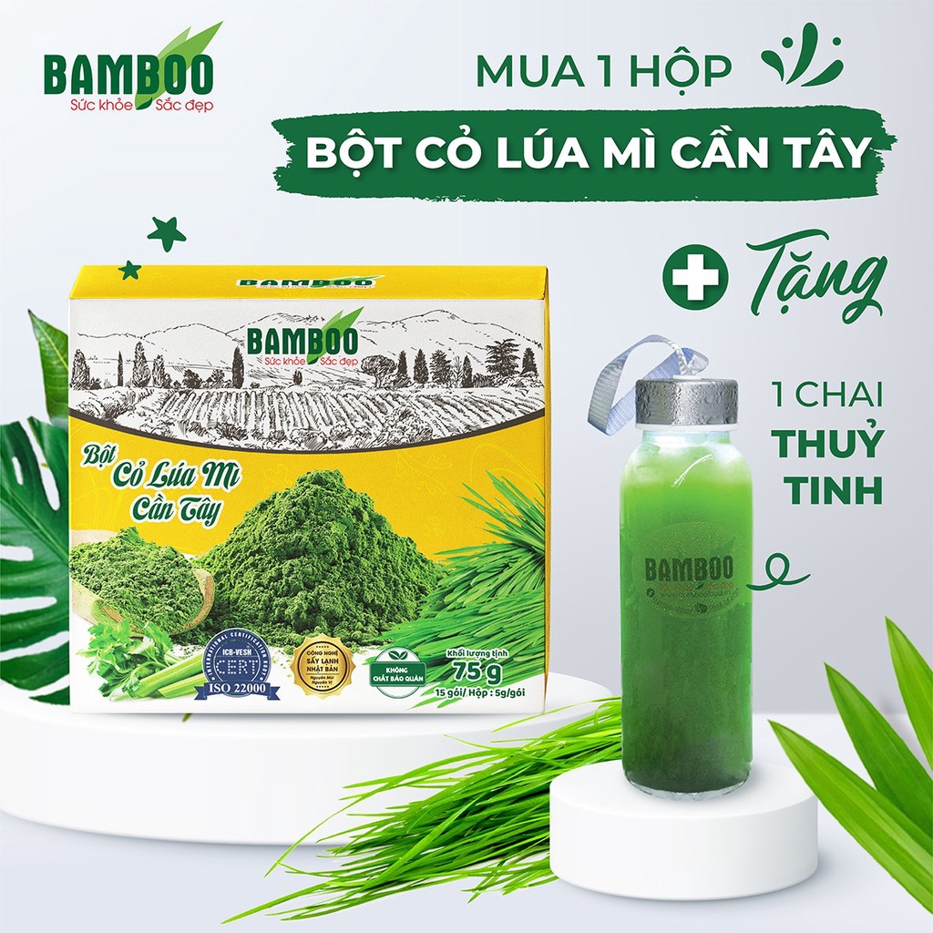 Bột cỏ lúa mì cần tây Bamboo hỗ trợ giảm cân hiệu quả, tăng cường sức khỏe ( Hộp 75g/ 15 gói)