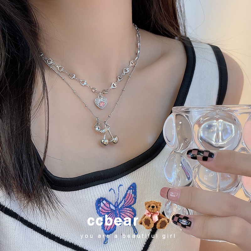 Vòng cổ Mặt Trái Tim Màu Hồng Cherry Cá Tính Dành Cho Nữ
