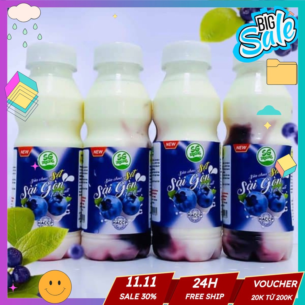 [Có Trân Châu] Sữa Chua Uống,Sữa Chua Sệt Sài Gòn Việt Quất CÓ TRÂN CHÂU - Chai 200ml