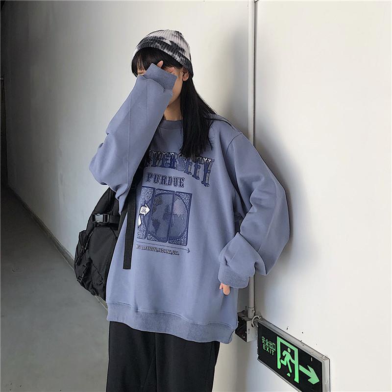 Áo Hoodie Mỏng Tay Dài Cổ Tròn Dáng Rộng Phong Cách Harajuku Thời Trang Hàn Quốc 2019 Cho Nữ