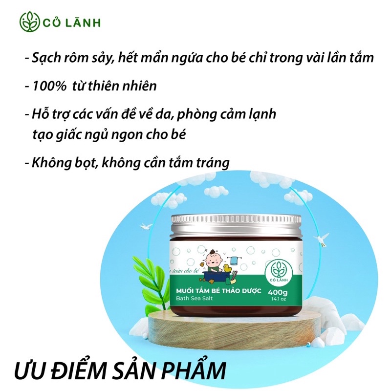 Muối tắm bé thảo dược Cỏ Lành 400G