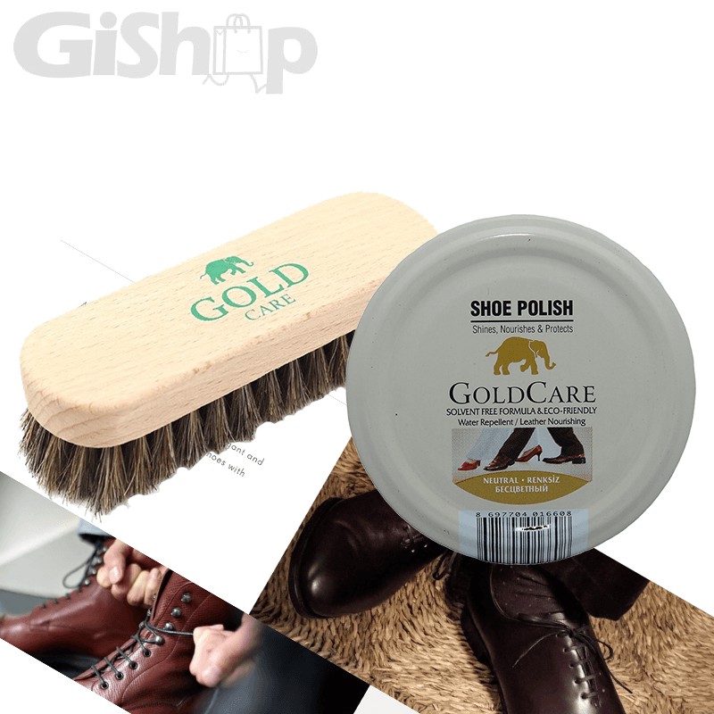 Combo Chăm Sóc Giày Da Thuộc Xi Sáp GC5003 và Bàn Chải Lông Ngựa GC4010 GoldCare