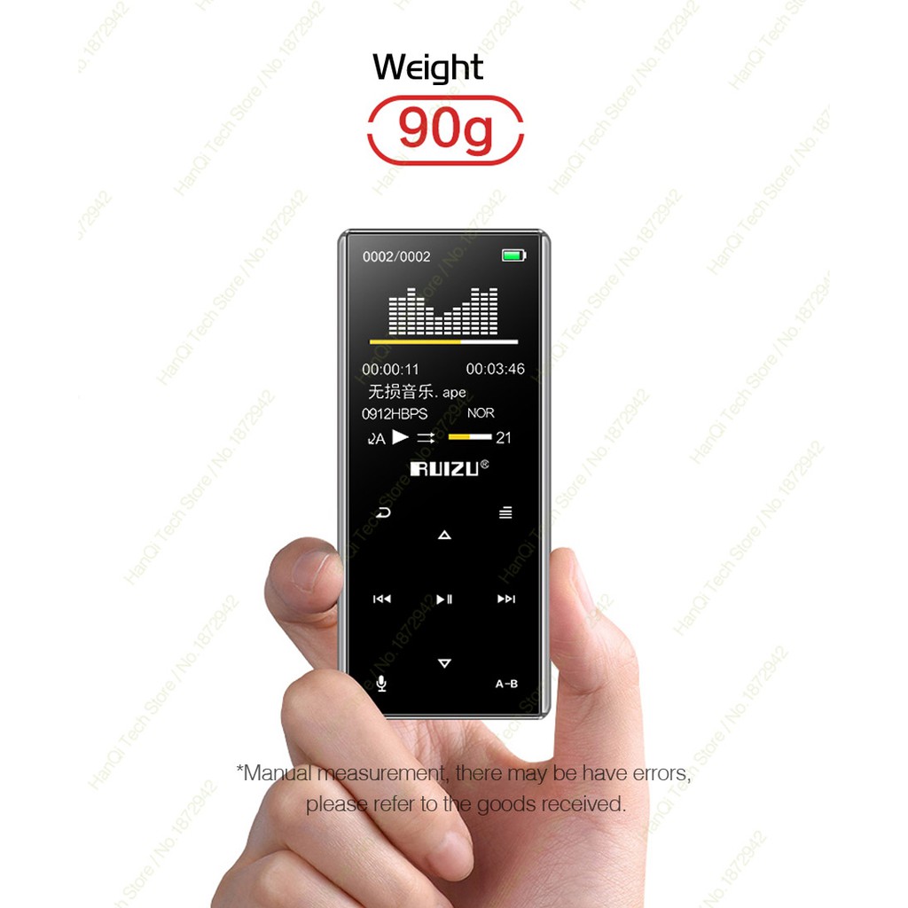 RUIZU D29 Bluetooth MP3 Player Portable Audio 8GB Music Player with Built-in Speaker Support FM,Recording,E-Book,Clock,Pedometer