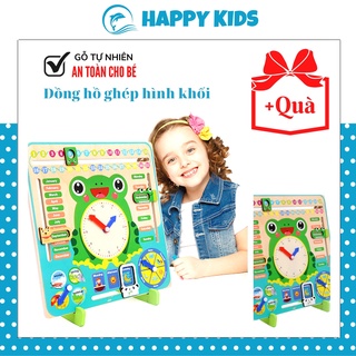Đồng hồ gỗ con ếch xanh lịch đa năng 7 trong 1 học Tiếng Anh cho trẻ đồ chơi an toàn cho bé HAPPY KIDS247