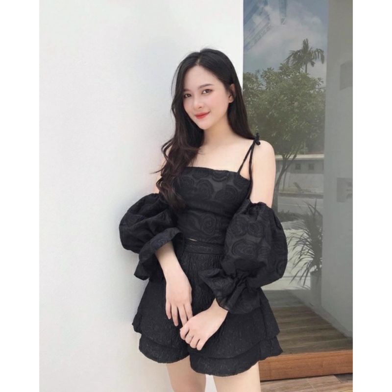 💢💢Áo 2s trễ vai gấm hoa bánh bèo e về  thêm trắng  ,xanh nữa  ạ ❤❤