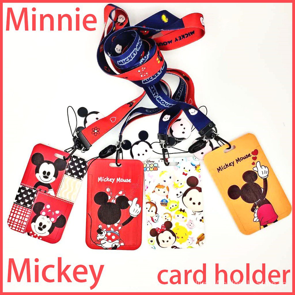 Bao Da Đựng Thẻ 2 Ngăn Tiện Lợi Disney card holder Mickey Mouse Cartoon Hard PU Card Holder Identity Badge With Lanyard Neck Strap Card Nus ID Holder With Key Chain