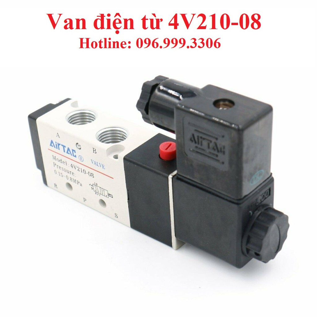 Van điện từ 4V210-08 khí nén ( van 5/2, 5 cửa 2 vị trí, ren 13mm ) điện áp 220V 24V giá sỉ