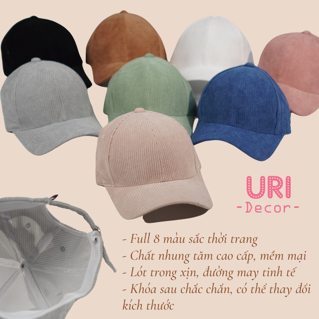 Mũ lưỡi trai, nón kết đội đầu thêu chữ chất nỉ nhung cao cấp form Unisex URI DECOR