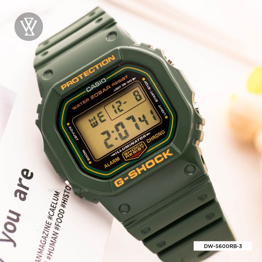 Đồng Hồ Điện Tử Nam Casio G-Shock WATCHSTORE DW-5600RB-3DR Thiết Kế Mặt Kính Khoáng 49mm, Thiết Kế Màu Xanh Phong Cách