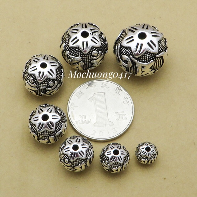 Charm bạc HTJEWELRY bi lục tự chạm nổi cao cấp mẫu đẹp PH274