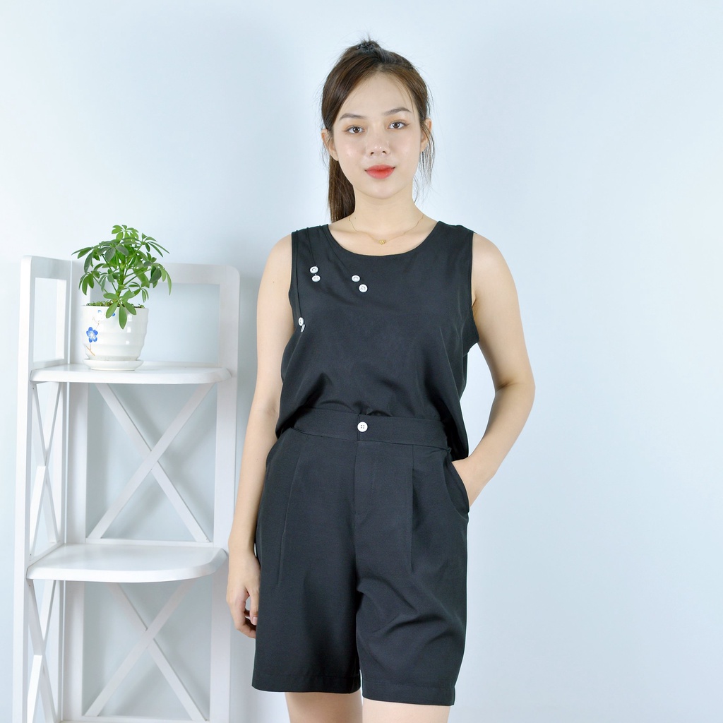 Bộ đồ nữ MÀU ĐEN ĐIỂM NHẤN 3 LI 6 NÚT CỰC XINH  - vải lụa cao cấp - Dịu dàng - Sang trọng