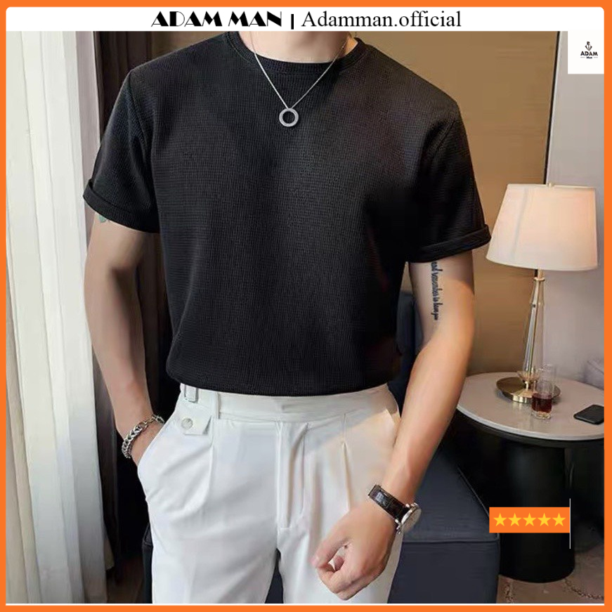 Áo thun nam tay ngắn cổ tròn chất thun cotton tổ ong co giãn 4 chiều phong cách Hàn Quốc - Adamman