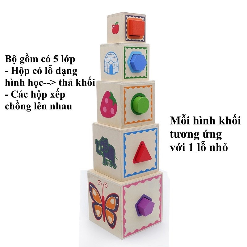Đồ Chơi Xếp Hình Khối Gỗ 3 Trong 1 Dành Cho Bé