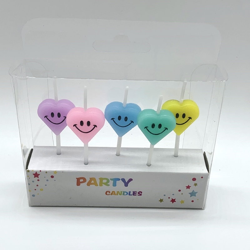 Bộ Nến Trái Tim Mặt Cười 5 Cây Màu Ngọt Ngào Trang Trí Bánh Kem - Yori Party