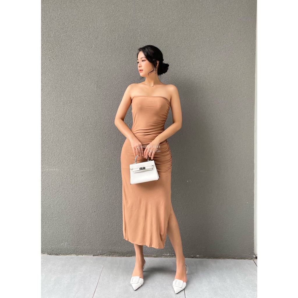 Combo đầm quây ngực và áo khoác croptop tay dài DG 4271