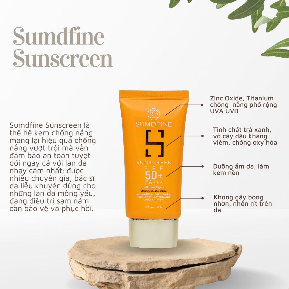 Kem chống nắng Sumdfine SPF50 PA+++ kem chống nắng vật lý, nâng tone, không bóng nhờn 50ml